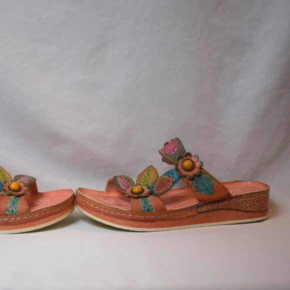 Spring Step L'Artiste Pink Floral Adjustable Slide On Sandals Size 7 - Picture 6 of 6